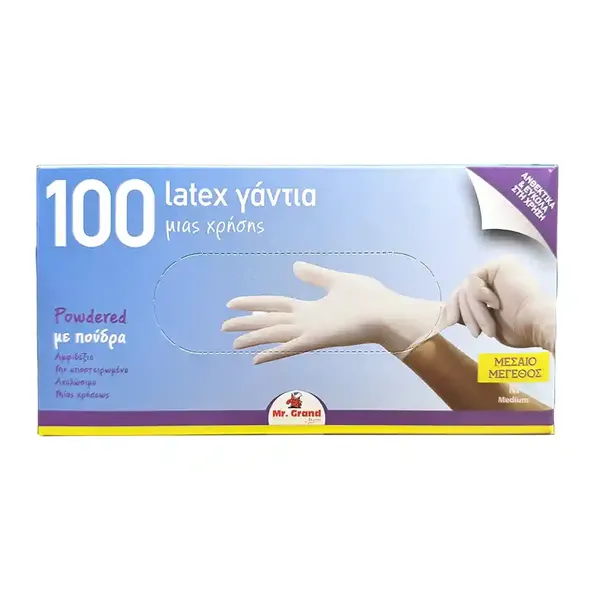 MrGrand Γάντια Latex Μιας Χρήσης Με Πούδρα Medium 100τεμ.