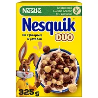 Nestlé NESQUIK® DUO Παιδικά Δημητριακά Πρωινού με σιτάρι Ολικής Άλεσης με γεύση Σοκολάτας και Λευκής Σοκολάτας 325g