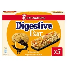 ΠΑΠΑΔΟΠΟΥΛΟΥ Μπάρες Δημητριακών Digestive Μαύρη Σοκολάτα Πορτοκάλι 5x28g