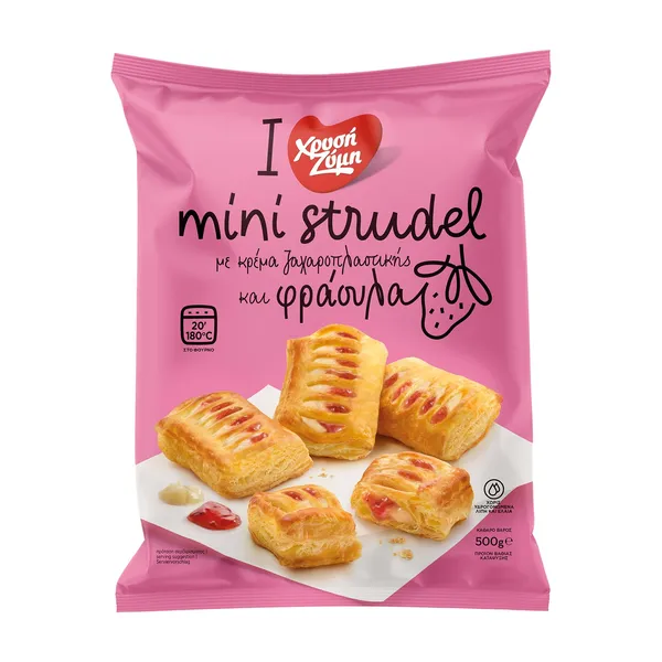 Mini Strudel XΡΥΣΗ ΖΥΜΗ με Κρέμα Ζαχαροπλαστικής & Φράουλα 500g