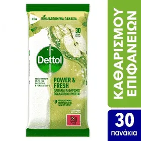 Dettol Αντιβακτηριδιακά Πανάκια Πράσινο Μήλο 30τεμ