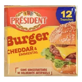PRESIDENT Τυρί Cheddar Emmental Burger Φέτες 200g