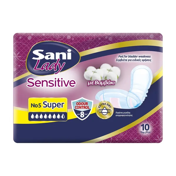 SANI Sensitive Lady Discreet Σερβιέτες Ακράτειας με Βαμβάκι No5 Super 10τεμ