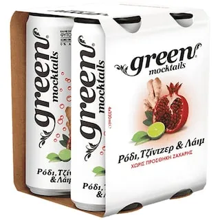 GREEN Mocktails Mixer Ρόδι Τζίντζερ & Λάιμ με Στέβια Χωρίς προσθήκη ζάχαρης 4x330ml