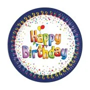 DECORATA Πιάτα Μεγάλα Χάρτινα με σχέδιο Happy Birthday 0% Πλαστικό 23cm 8τεμ
