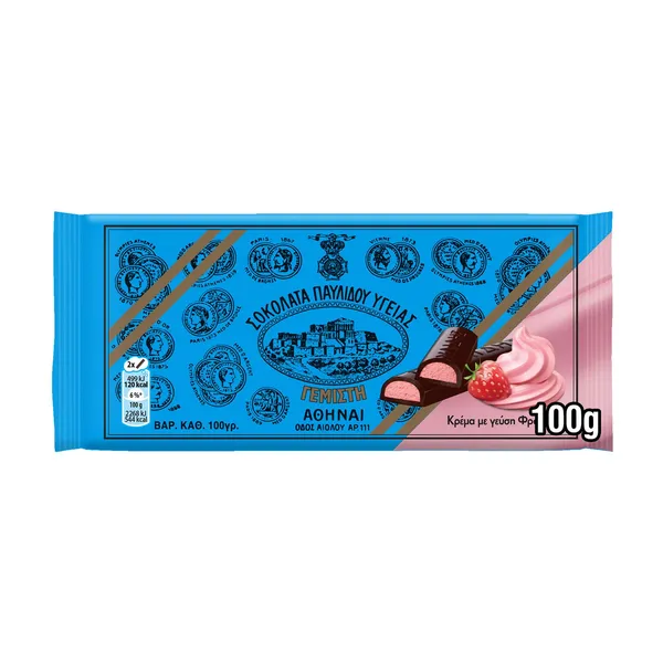 ΠΑΥΛΙΔΗΣ Σοκολάτα Υγείας Γεμιστή με Κρέμα με γεύση Φράουλα 100g