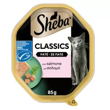 SHEBA® Adult Πλήρης Υγρή Τροφή Γάτας Σολομός σε Πατέ Δισκάκι 85g