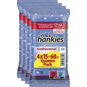 Wet Hankies Υγρά Μαντηλάκια Αντιβακτηριδιακά 4x15τεμ