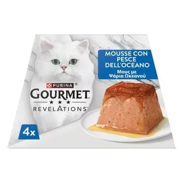 PURINA GOURMET™ REVELATIONS™Μους Ψάρια Ωκεανού με ένα "σιντριβάνι" ζουμερής σάλτσας 4x57g