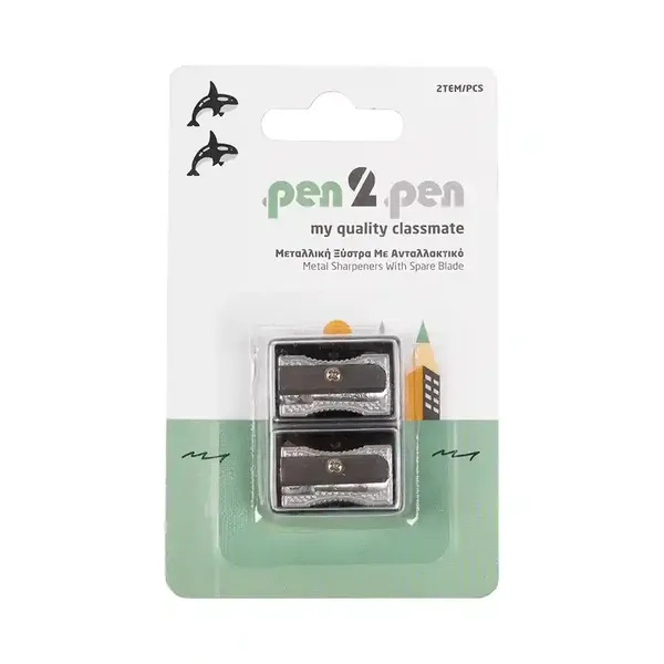 Pen 2 Pen Ξύστρα Μεταλλική Σε Κουτί + Ανταλλακτικό Blister 2τεμ.