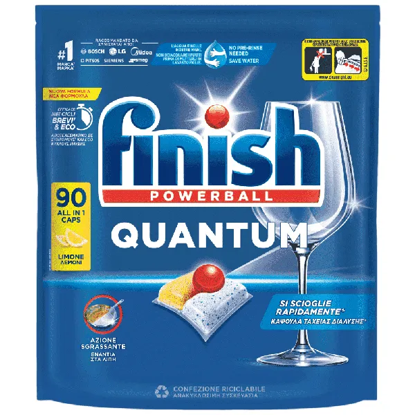 Quantum all in 1 κάψουλες πλυντηρίου πιάτων λεμόνι 90τεμ.