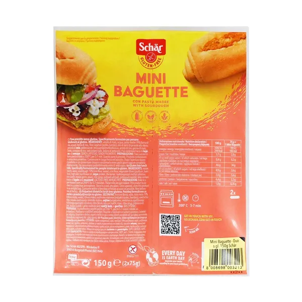 SCHAR Mini Baguette Ψωμί Χωρίς γλουτένη Χωρίς λακτόζη 2τεμ 150g