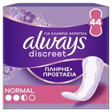 Always Discreet Σερβιετάκια Για Την Ακράτεια Normal 44  τεμ. ., Κατά Των Διαρροών Της Ουροδόχου Κύστης