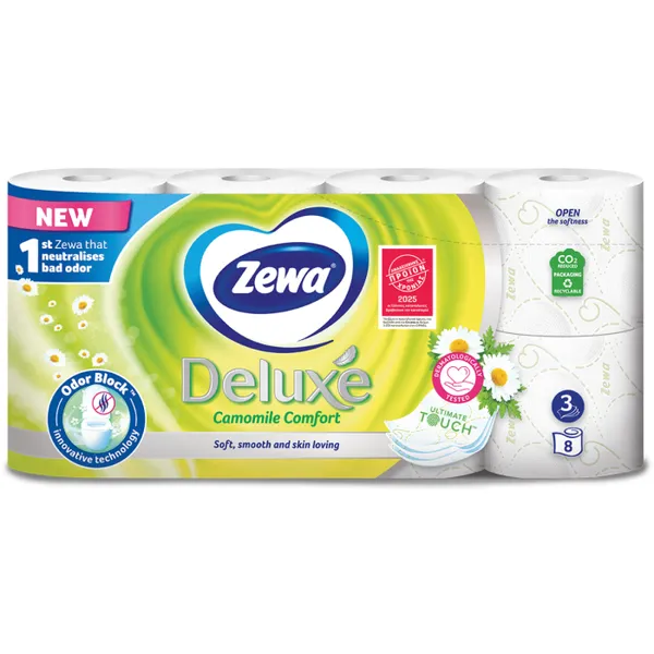 Zewa Deluxe Camomile χαρτί υγείας 3φυλλο, 8 ρολά