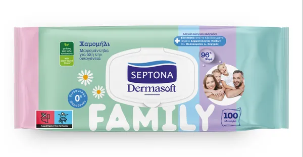 ΜΩΡΟΜΑΝΤΗΛΑ FAMILY DERMASOFT Χαμομήλι, Για Όλη την Οικογένεια 100τμχ