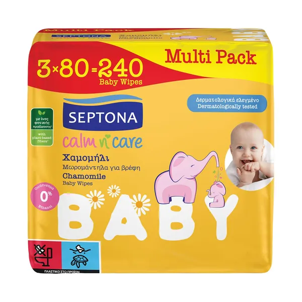 SEPTONA Baby Μωρομάντιλα Calm n' Care Χαμομήλι 3χ80τεμ