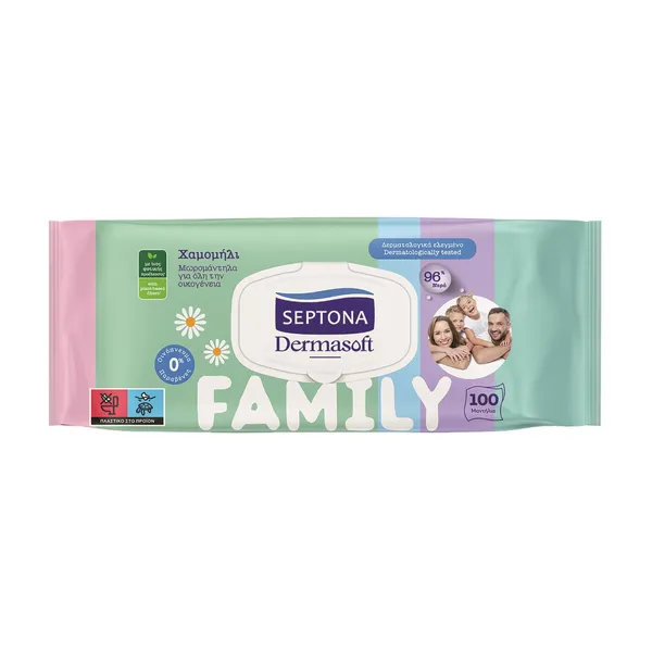 SEPTONA Family Μωρομάντιλα Dermasoft Χαμομήλι 100τεμ