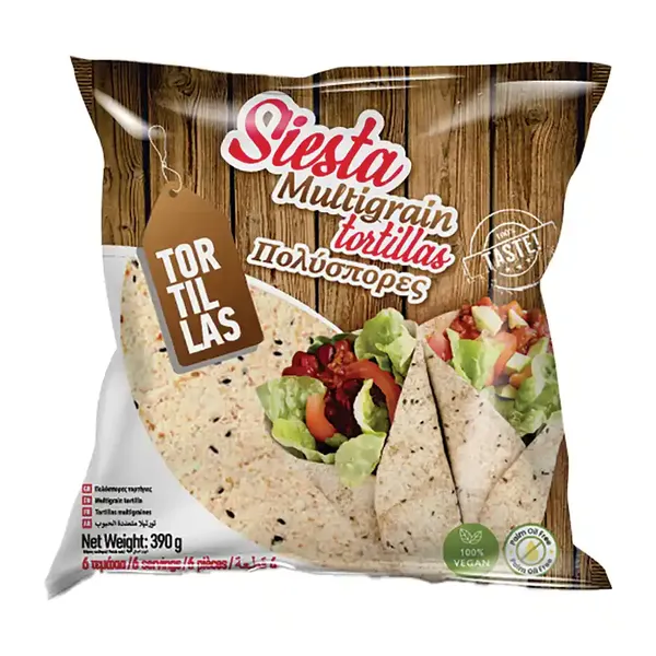 Πίτες tortillas SIESTA πολύσπορες ολικής άλεσης 390γρ. 6τεμ.