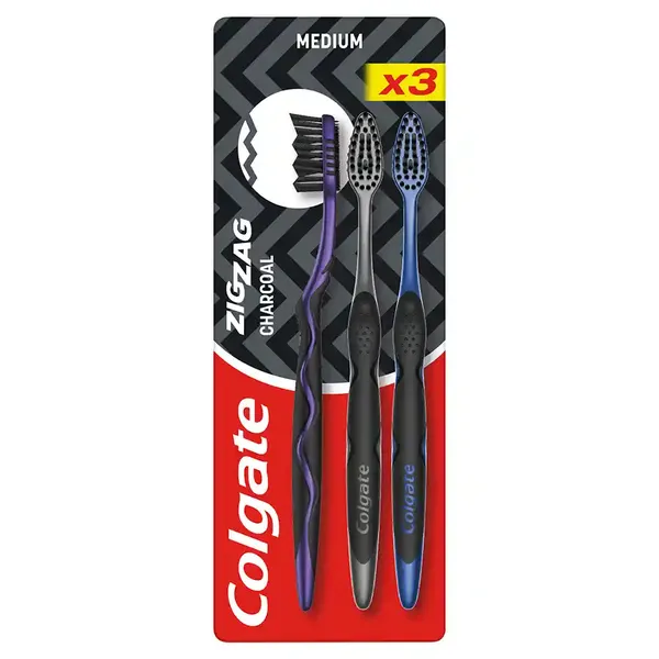 Colgate Zig Zag Charcoal Οδοντόβουρτσα Τριπλή Σσυσκευασία (3τεμ)