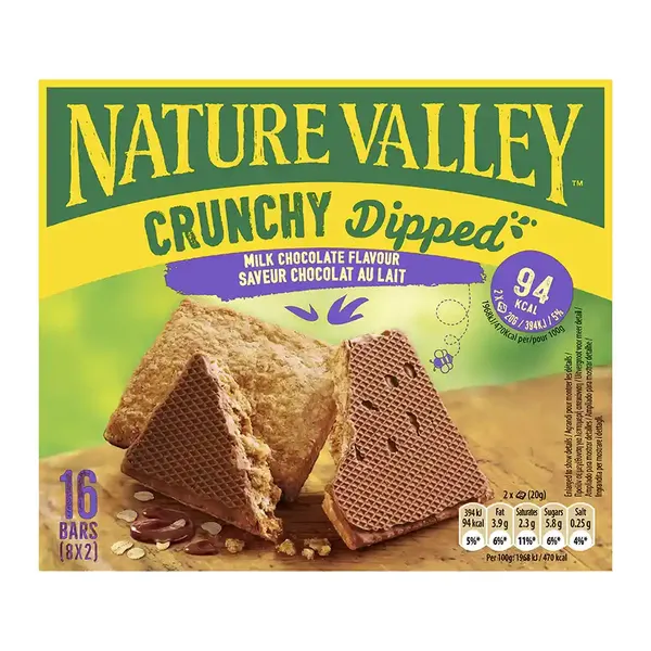 NATURE VALLEY Μπισκότα Βρώμης Crunchy Dipped Σοκολάτα Γάλακτος 8x20g