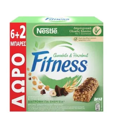 Nestle FITNESS® DELICE Μπάρες Δημητριακών Ολικής Άλεσης με Σοκολάτα και Φουντούκι (6+2)*22,5g