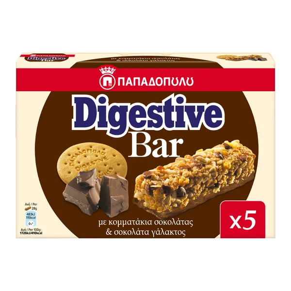 Όλες οι μπάρες δημητριακών Digestive ΠΑΠΑΔΟΠΟΥΛΟΥ 5x28gr