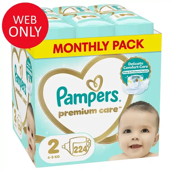 Pampers Premium Care Πάνες No2 (4-8kg.) Monthly Pack 224τεμ.