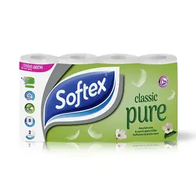 SOFTEX Classic Pure Χαρτί Υγείας 2 Φύλλων 8τεμ 496g