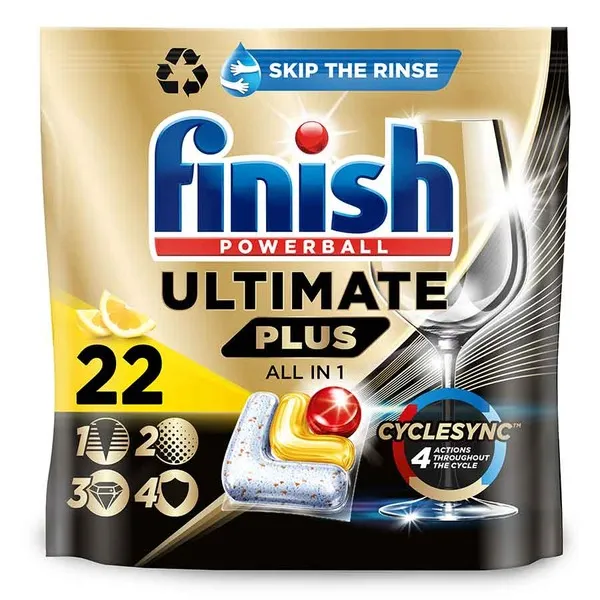 Ταμπλέτες πλυντηρίου πιάτων FINISH ultimate plus all in 1 lemon 22τεμ.