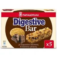 ΠΑΠΑΔΟΠΟΥΛΟΥ Digestive Bar Μπάρες Δημητριακών με Κομματάκια Σοκολάτας & Σοκολάτα Γάλακτος 5x28g