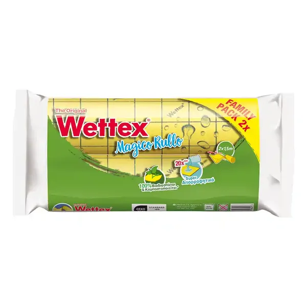 Wettex Σπογγοπετσέτα Μαγικό Ρολό 1,5m.x25cm. 2τεμ.