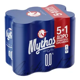 MYTHOS 0.0% μπύρα χωρίς αλκοόλ κουτί 330ml 5+1 ΔΩΡΟ (Δεμένη προσφορά)