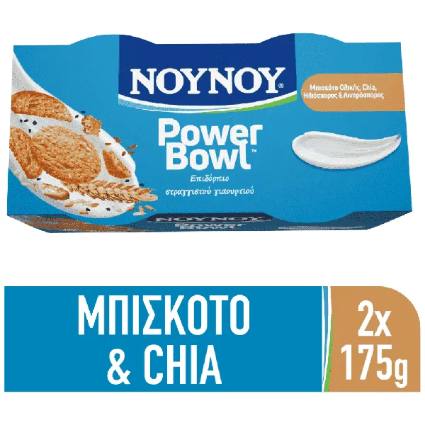 POWER BOWL μπισκότο ολ. chia ή μπανάνα & βρώμη 2% ή μύρτιλο & βατόμουρο 1,8% 2x175γρ.