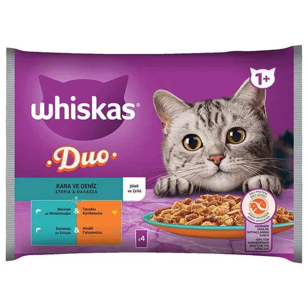 Whiskas Duo Γατοτροφή Στεριά & Θάλασσα Σε Ζελέ 4x85γρ.
