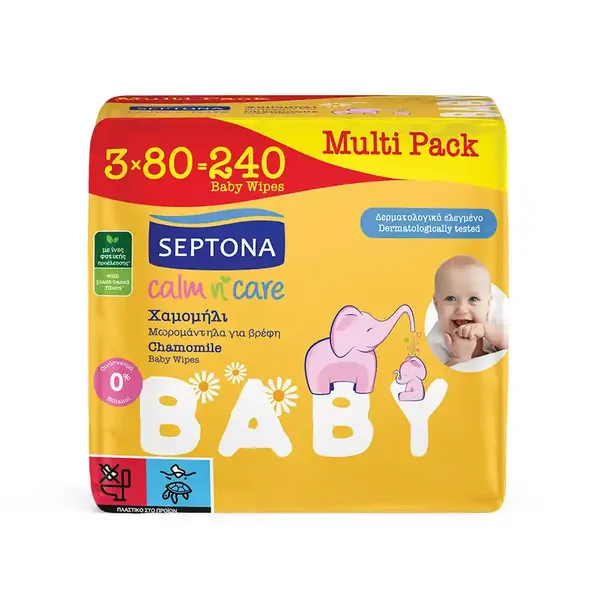 SEPTONA Baby Μωρομάντιλα Calm n' Care Χαμομήλι 3x80τεμ