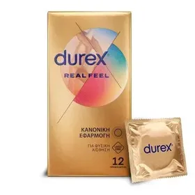 Durex Προφυλακτικά Πολύ Λεπτά Χωρίς Λάτεξ Real Feel  Κανονική Εφαρμογή, 12 τεμάχια