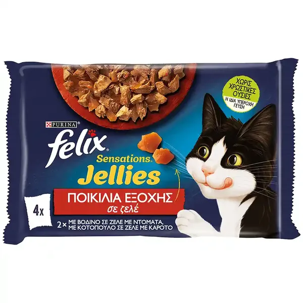 Γατοτροφή PURINA Felix sensations βοδινό & κοτόπουλο 4Χ85γρ.