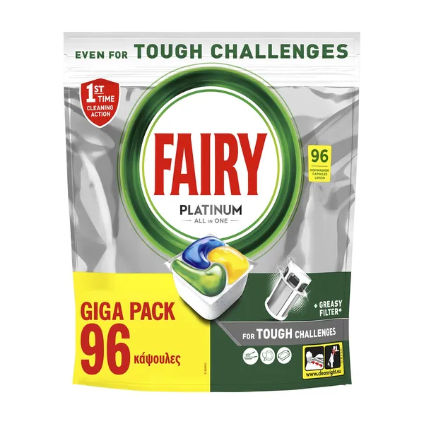 FAIRY Platinum Απορρυπαντικό Πλυντηρίου Πιάτων Ταμπλέτες Λεμόνι 96τεμ