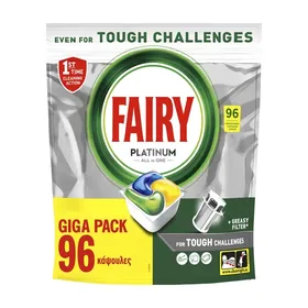 FAIRY Platinum Απορρυπαντικό Πλυντηρίου Πιάτων Ταμπλέτες Λεμόνι 96τεμ