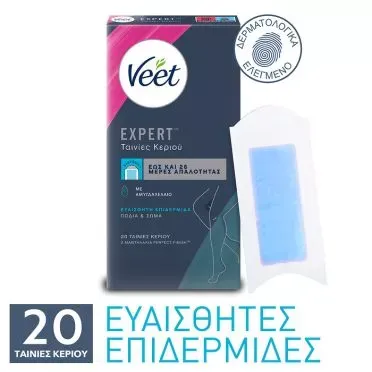 VEET Ταινίες Αποτρίχωσης Expert για Σώμα και Πόδια Κρύο Κερί για Ευαίσθητες Επιδερμίδες 20τμχ.