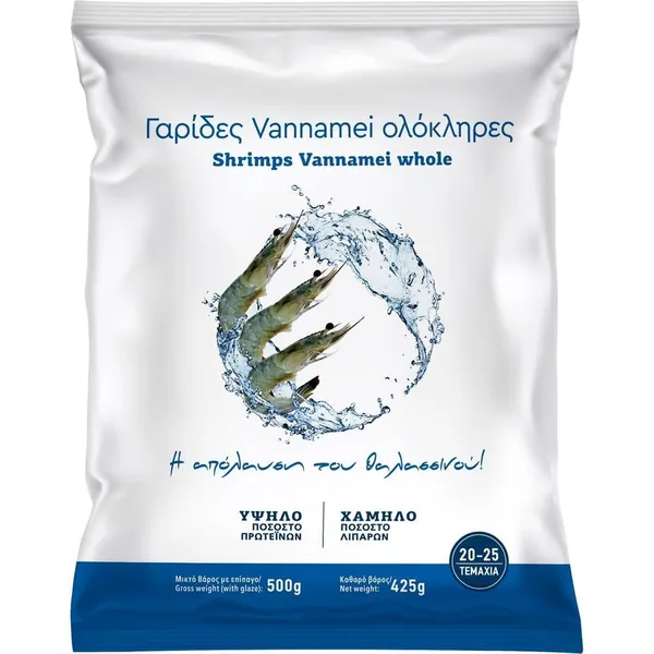 Γαρίδες ολόκληρες μεγάλες vannamei κατεψυγμένες 425g
