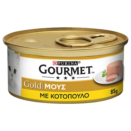 Γατοτροφή GOURMET gold σολομός κοτόπουλο, μους ψάρια ωκεανού 85γρ.