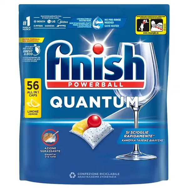 Finish Quantum All in 1 Ταμπλέτες Πλυντηρίου Πιάτων Λεμόνι 56τεμ