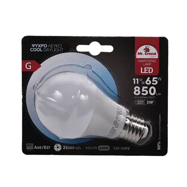 MrGrand Λάμπα Led E27 A60 11W 6500K 240V