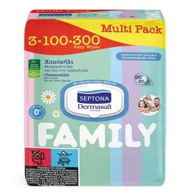 Septona Dermasoft Family Μωρομάντηλα Με Καπάκι 3x100τεμ.