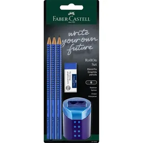 GRIP μολύβια sky blue blister 3τεμ. και 3πλή ξύστρα και γόμα