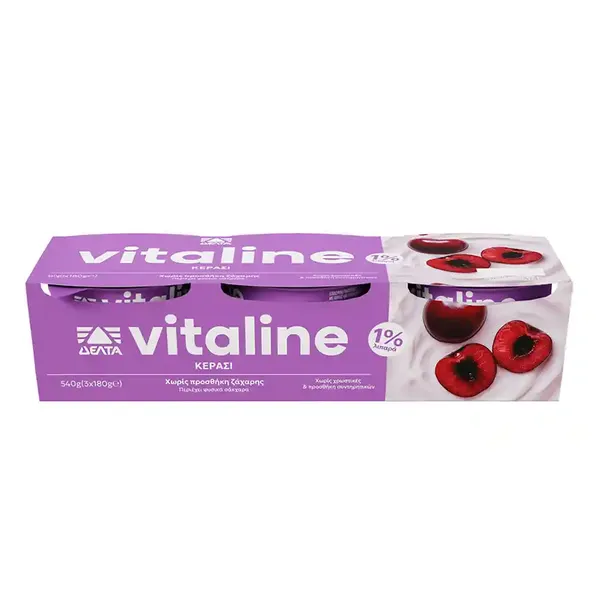 Επιδόρπιο Γιαουρτιού Vitaline Κεράσι 0% λιπαρά Δέλτα 3x180 g