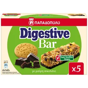 Digestive bar με μαύρη σοκολάτα χωρίς προσθήκη ζάχαρης 28g (5τεμ.)