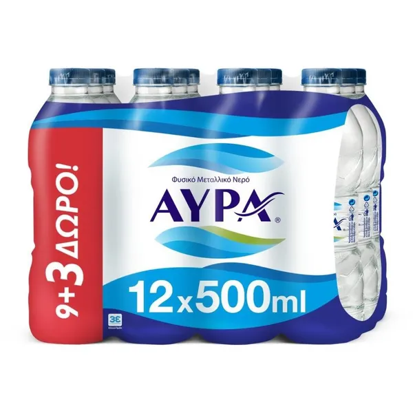 Αύρα Φυσικό Μεταλλικό Νερό 9+3 Δώρο 500ml