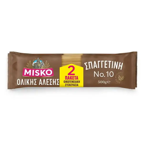 Misko Σπαγγέτι Ολικής Άλεσης Νo10 Οικογενειακή Συσκευασία 2x500γρ.
